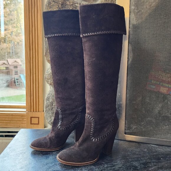 Michael Kors Luxurious Neptune Suede Chocolate Brown Knee High Boots Size 6.5M - Picture 1 of 16